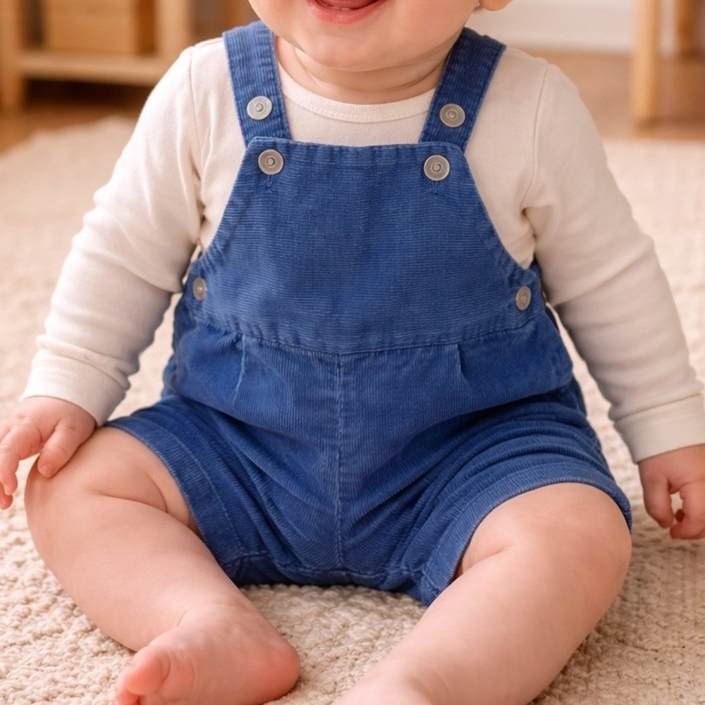 Vintage JCPenney Toddletime Blue Corduroy Overalls Shortalls Size 1/2 3m 6m